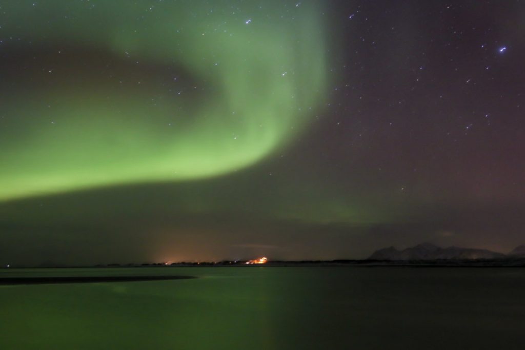 Nordlichter, Polarlichter, Aurora Borealis auf den Lofoten im Winter